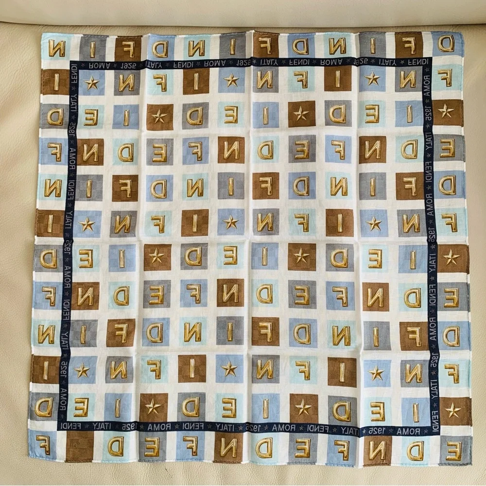 Vintage Fendi Logo Cotton Handkerchief Designer Pocket Square